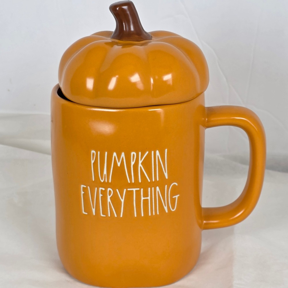 Rae Dunn Pumpkin Everything Orange fall tea Mug with Lid Artisan Collection gift